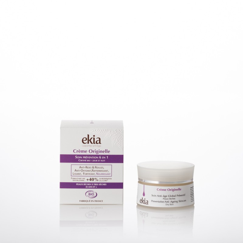 Ekia Crème Originelle Peaux Sèches pot et étui blanc 30ml