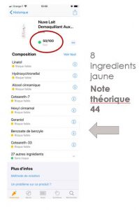 La note yuka du lait démaquillant Nuxe